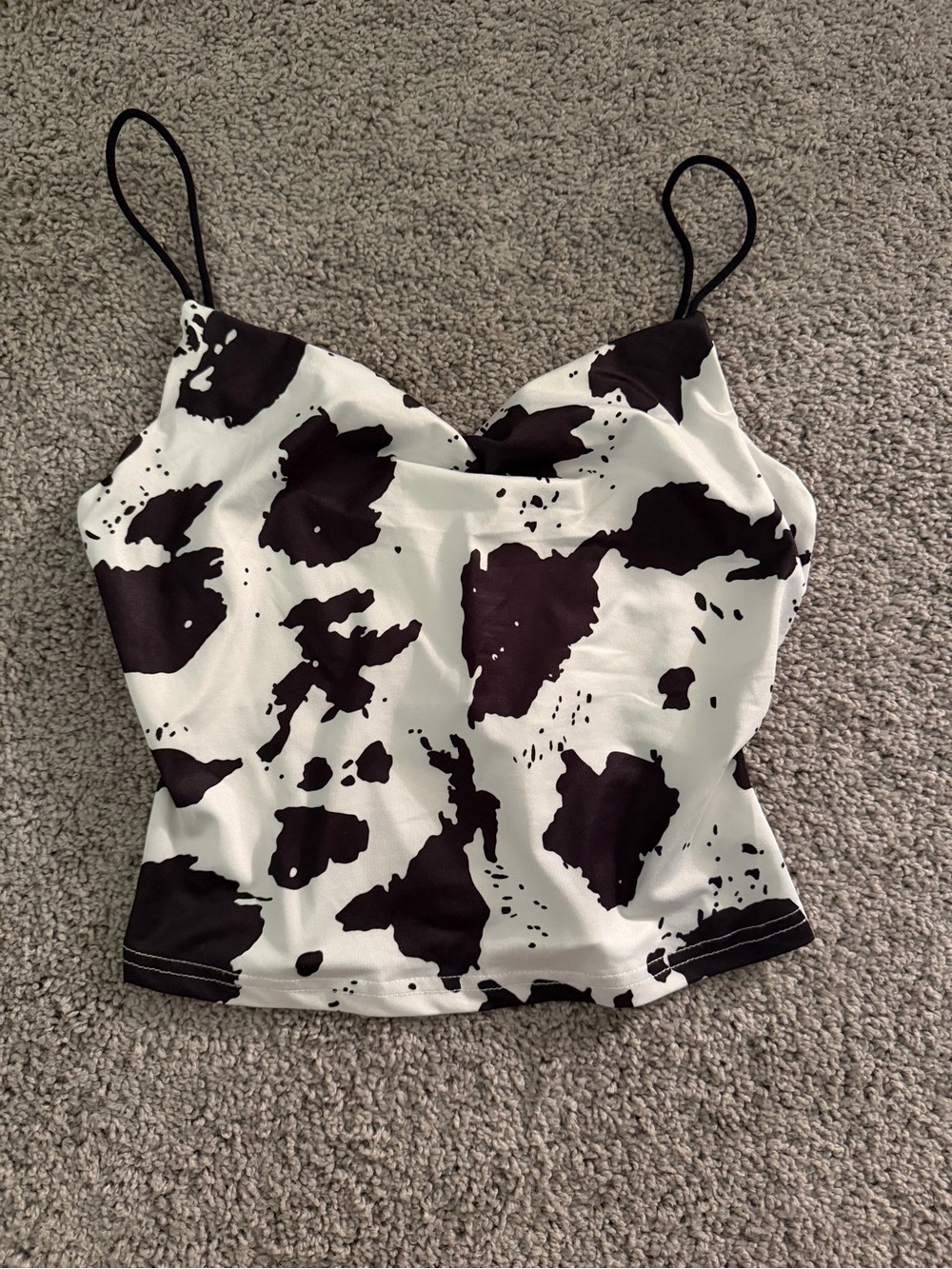 Black White Cow Print Cowl Neck Cami Crop Top Size S Y2K Western Cowgirl